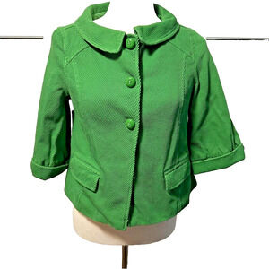 Anthropologie Tulle Green Jacket Size Small Cropped Lined Career Classic Top